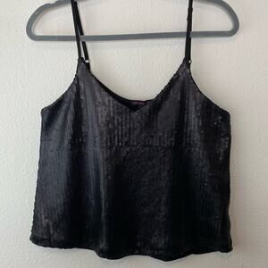 Material Girl Sequin Camisole Cami Black Matte Tank Top Sz Small Y2K Cropped